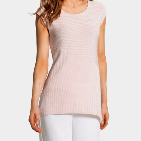 Chicos Travelers Sleeveless Tunic Tank Top Sz 00/XS Pink Metallic Stripe Hi-Low - Picture 1 of 10